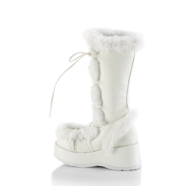 Cubby 311 White Furry Stomper Mid Calf Boots -DEMONA DIRECT