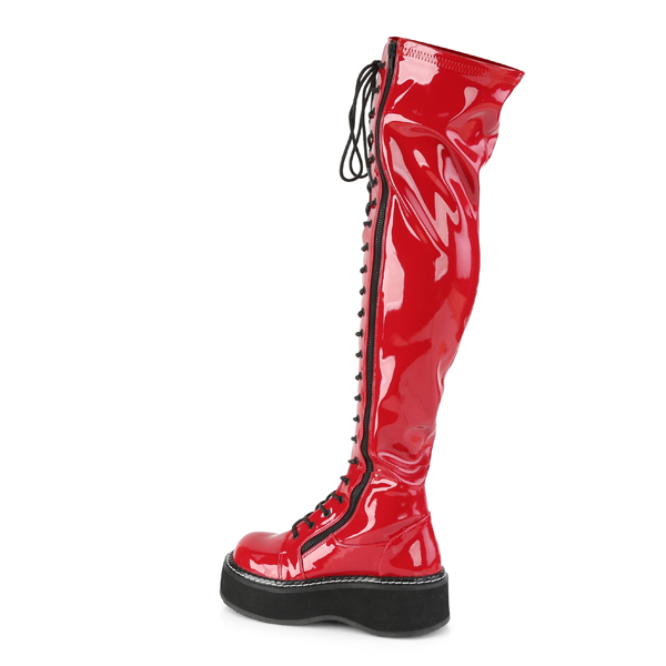 DEMONIA EMI375/R Goth 2" Platform Lace-Up Stretch Red Thigh High Women Boots 
