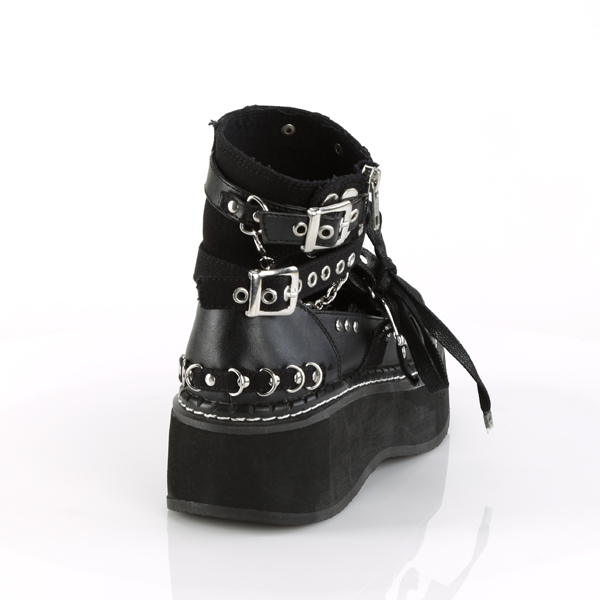 Demonia EMILY-317 Women/'s Black Canvas-Vegan Leather Platform Cut-out Ankle Boot
